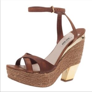 Miu Miu by Prada Brown Leather and Gold Sandals